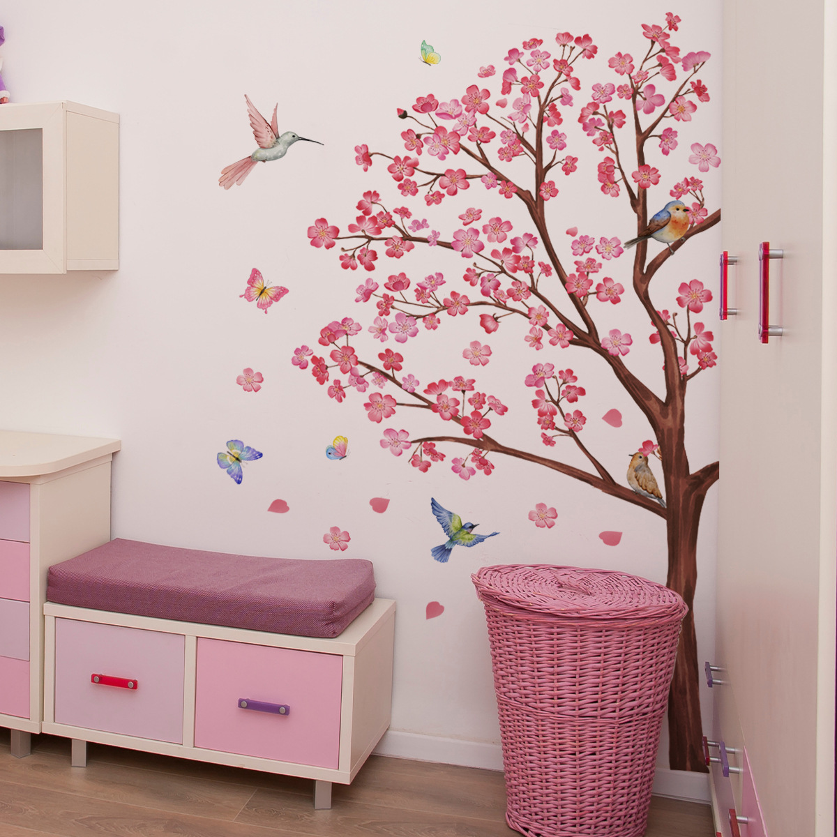 Baby Girl Nursery Quotes - Hình dán tường hoa chim màu