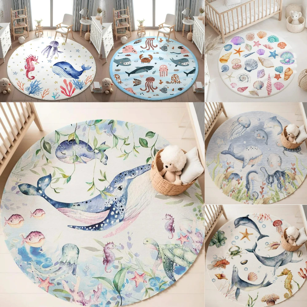 Blue Marine animal Round Carpe - đánh giá và giá Baby Nursery Decor Girl