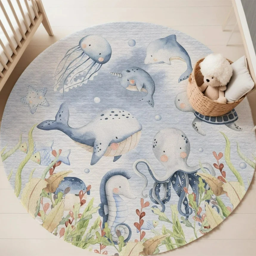 Blue Marine animal Round Carpe - đánh giá và giá Baby Nursery Decor Girl
